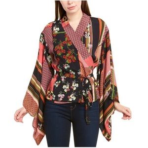 Nicole Miller Floral 100% Silk Wrap Blouse